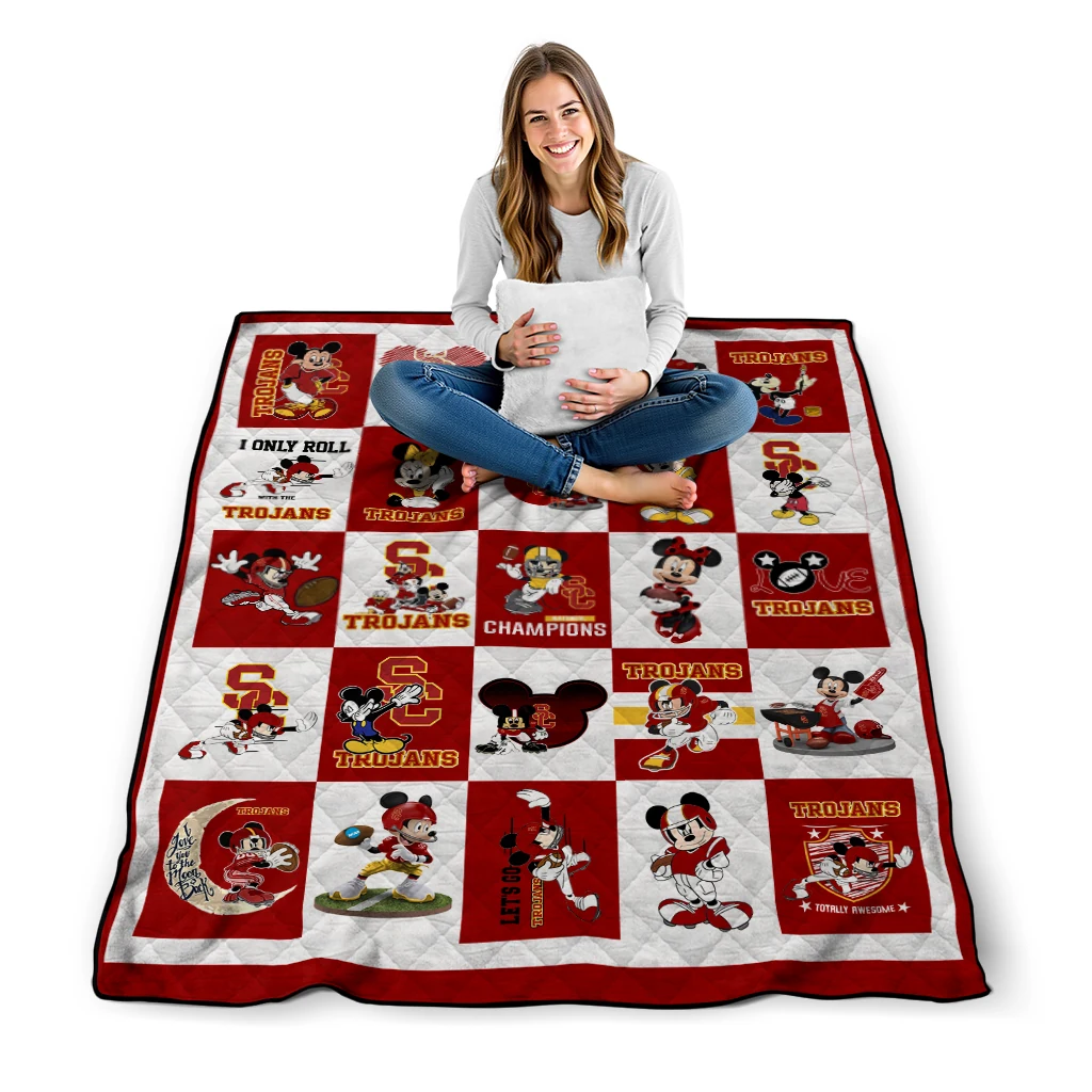 usc trojans mickey mouse motif red white quilt blanket high quality usc trojans mickey mouse motif red white quilt blanket high quality