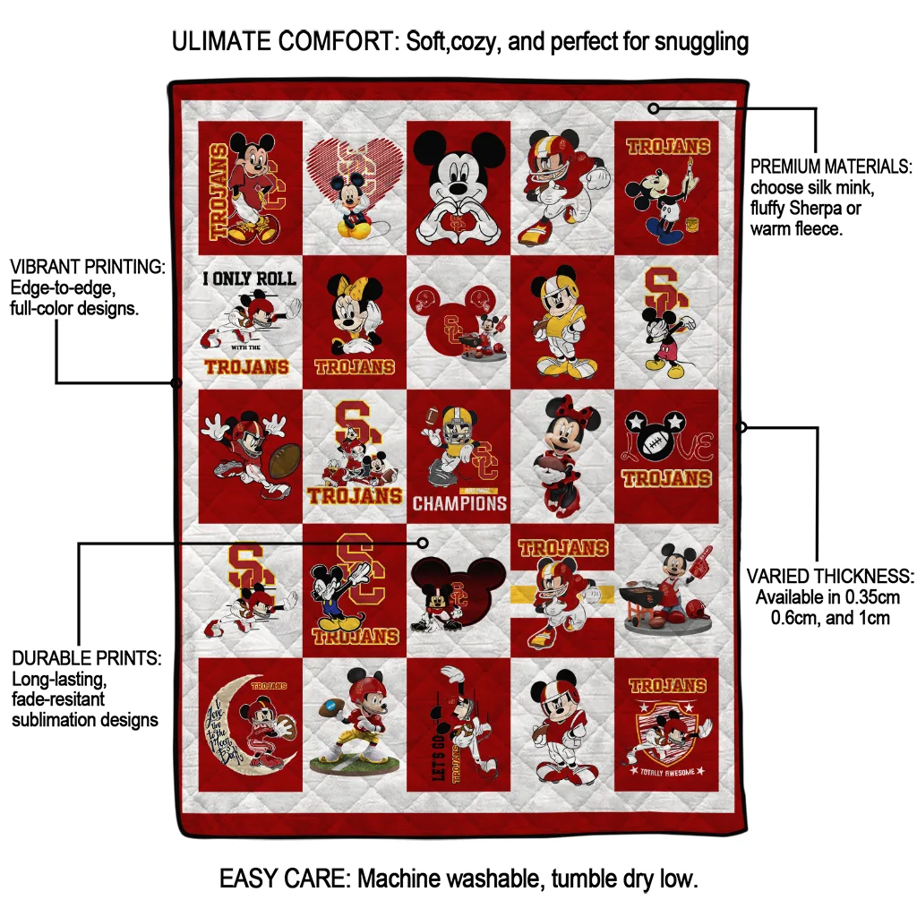 usc trojans mickey mouse motif red white quilt blanket latest model usc trojans mickey mouse motif red white quilt blanket latest model