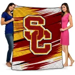usc trojans wild lines red white quilt blanket best selling