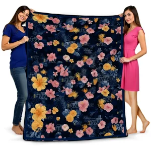 utah jazz hibiscus foliage navy quilt blanket best selling