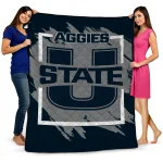 utah state aggies block border navy quilt blanket best selling
