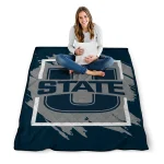 utah state aggies block border navy quilt blanket best selling