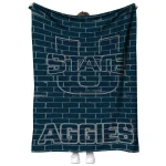 utah state aggies brick grid navy quilt blanket best selling