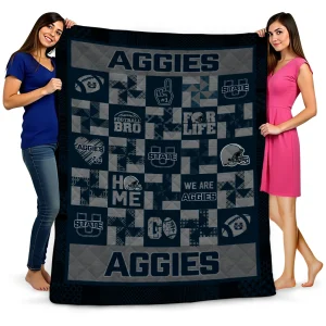 utah state aggies helmet heart navy quilt blanket best selling