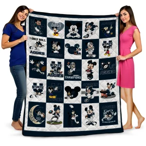 utah state aggies mickey mouse motif navy white quilt blanket best selling