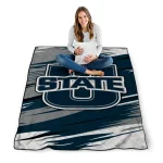 utah state aggies wild lines navy white quilt blanket best selling