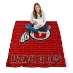 utah utes brick grid red quilt blanket best selling