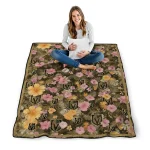 vegas golden knights hibiscus foliage tan quilt blanket best selling