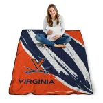virginia cavaliers stroke art blue white quilt blanket best selling