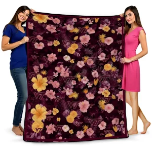 virginia tech hokies hibiscus foliage maroon quilt blanket best selling