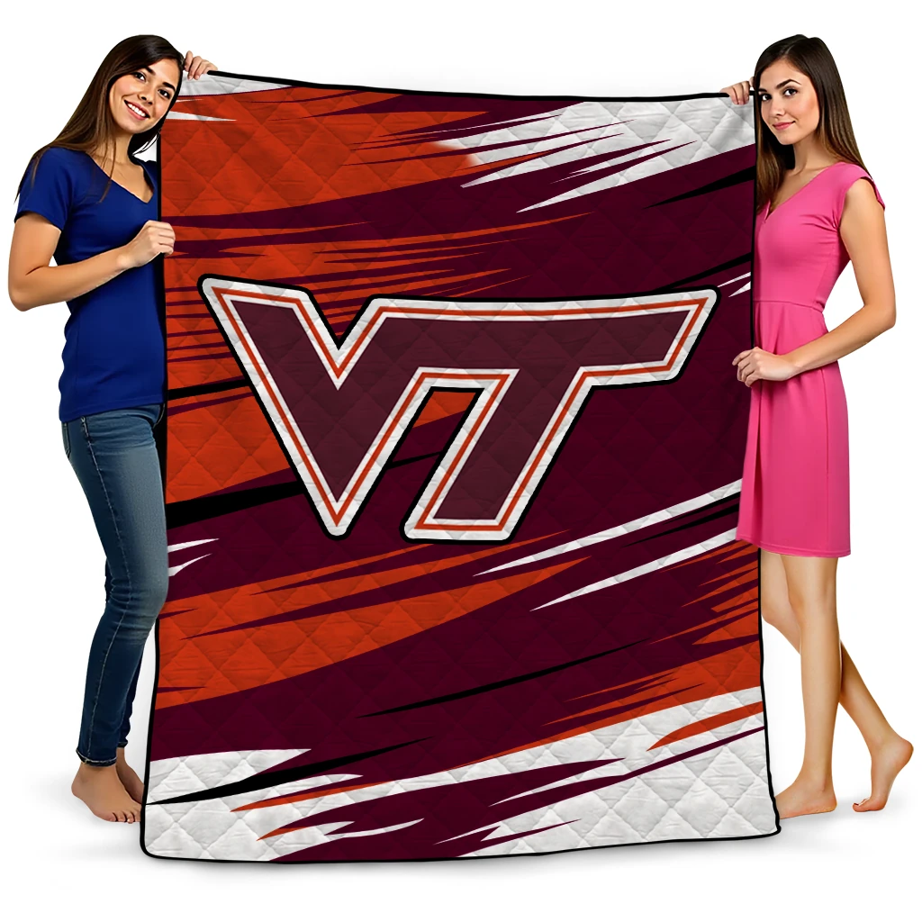 virginia tech hokies wild lines maroon white quilt blanket best selling