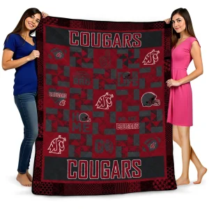 washington state cougars helmet heart crimson quilt blanket best selling