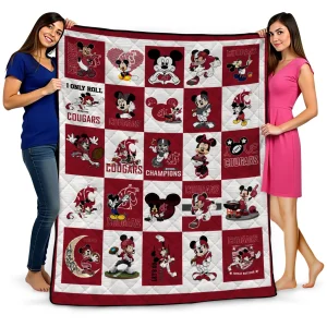 washington state cougars mickey mouse motif crimson white quilt blanket best selling