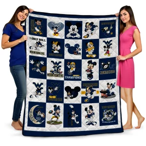 west virginia mountaineers mickey mouse motif blue white quilt blanket best selling