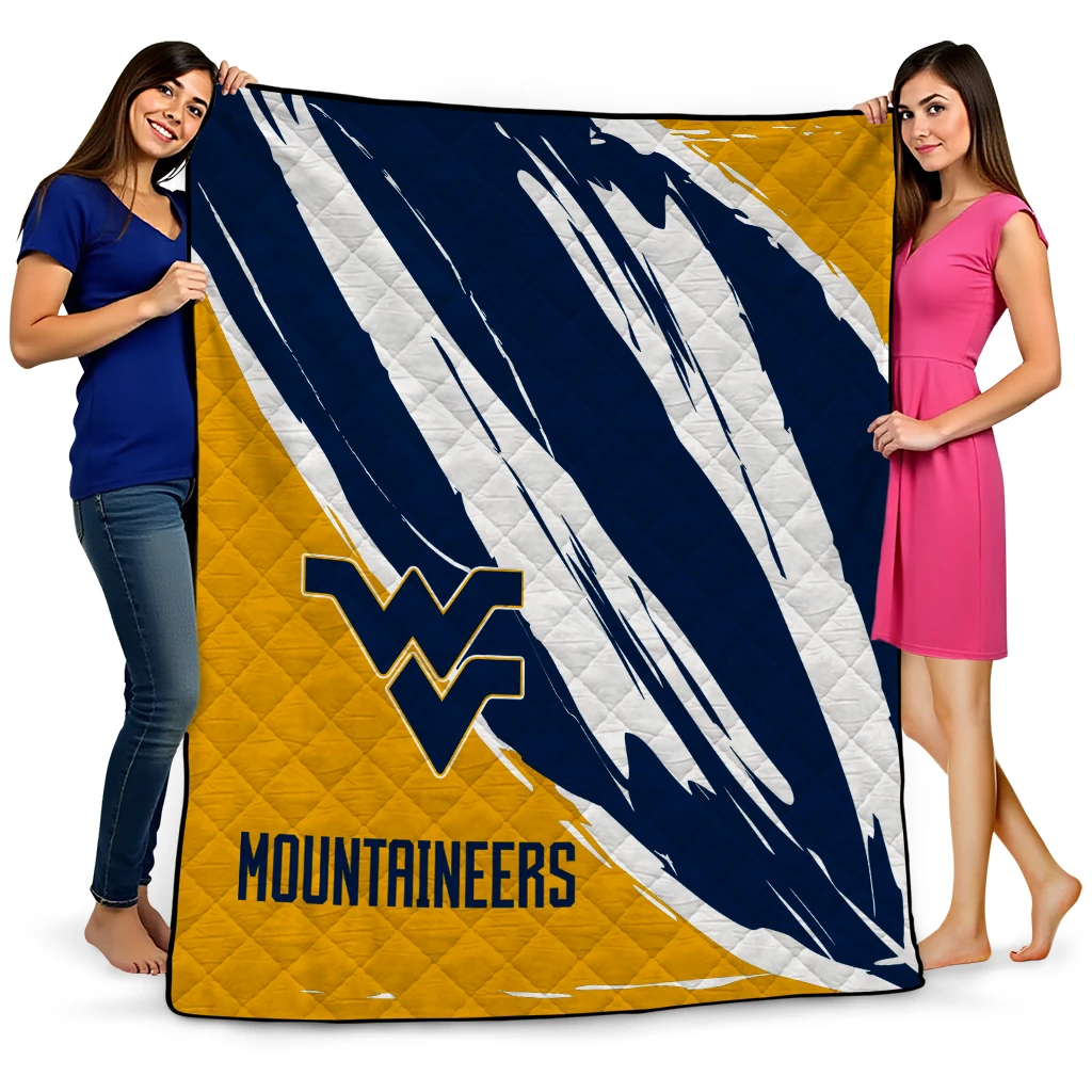 west virginia mountaineers stroke art blue white quilt blanket best selling