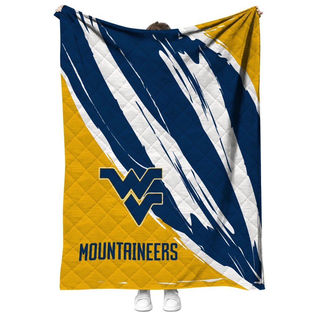 west virginia mountaineers stroke art blue white quilt blanket fashion forward