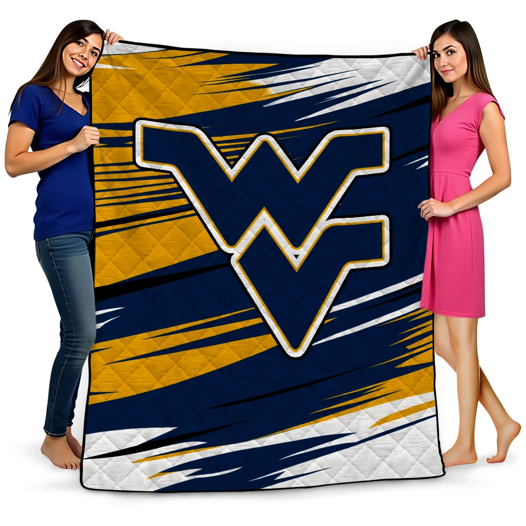 west virginia mountaineers wild lines blue white quilt blanket best selling