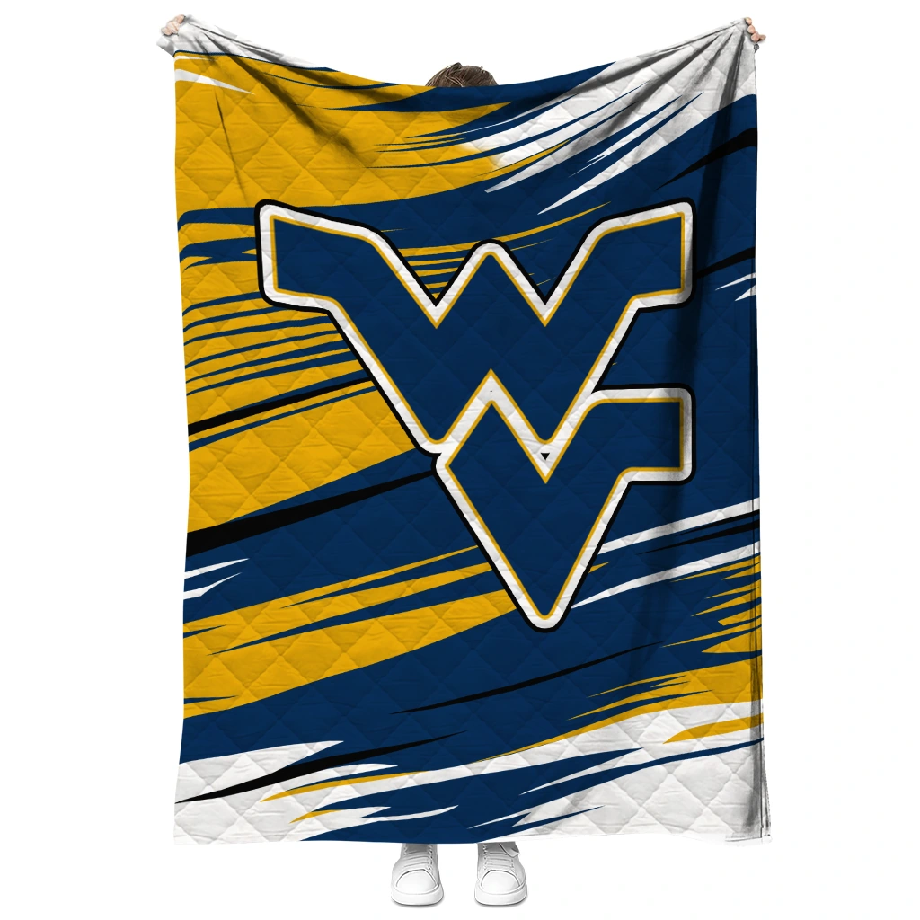 west virginia mountaineers wild lines blue white quilt blanket fashion forward