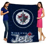 winnipeg jets brick grid blue quilt blanket best selling