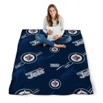 winnipeg jets sketch lines blue quilt blanket best selling