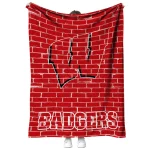 wisconsin badgers brick grid red quilt blanket best selling