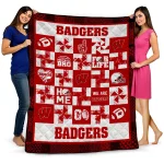 wisconsin badgers helmet heart red quilt blanket best selling