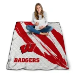wisconsin badgers stroke art red white quilt blanket best selling