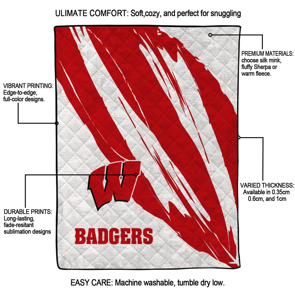 wisconsin badgers stroke art red white quilt blanket latest model wisconsin badgers stroke art red white quilt blanket latest model