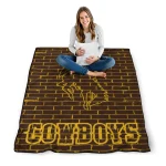 wyoming cowboys brick grid brown quilt blanket best selling