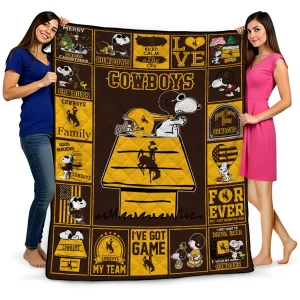 wyoming cowboys snoopy love brown quilt blanket best selling