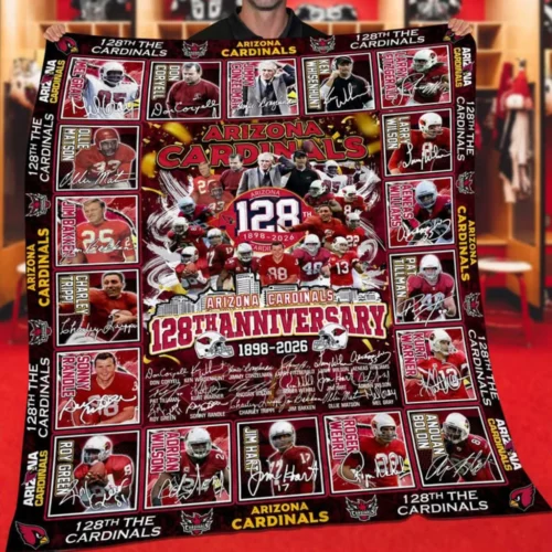 Arizona Cardinals Quilt Blanket 128th Anniversary Red Black