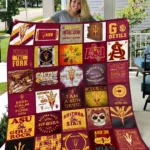 Arizona State Sun Devils Quilt Blanket Patchwork Design Maroon Yellow