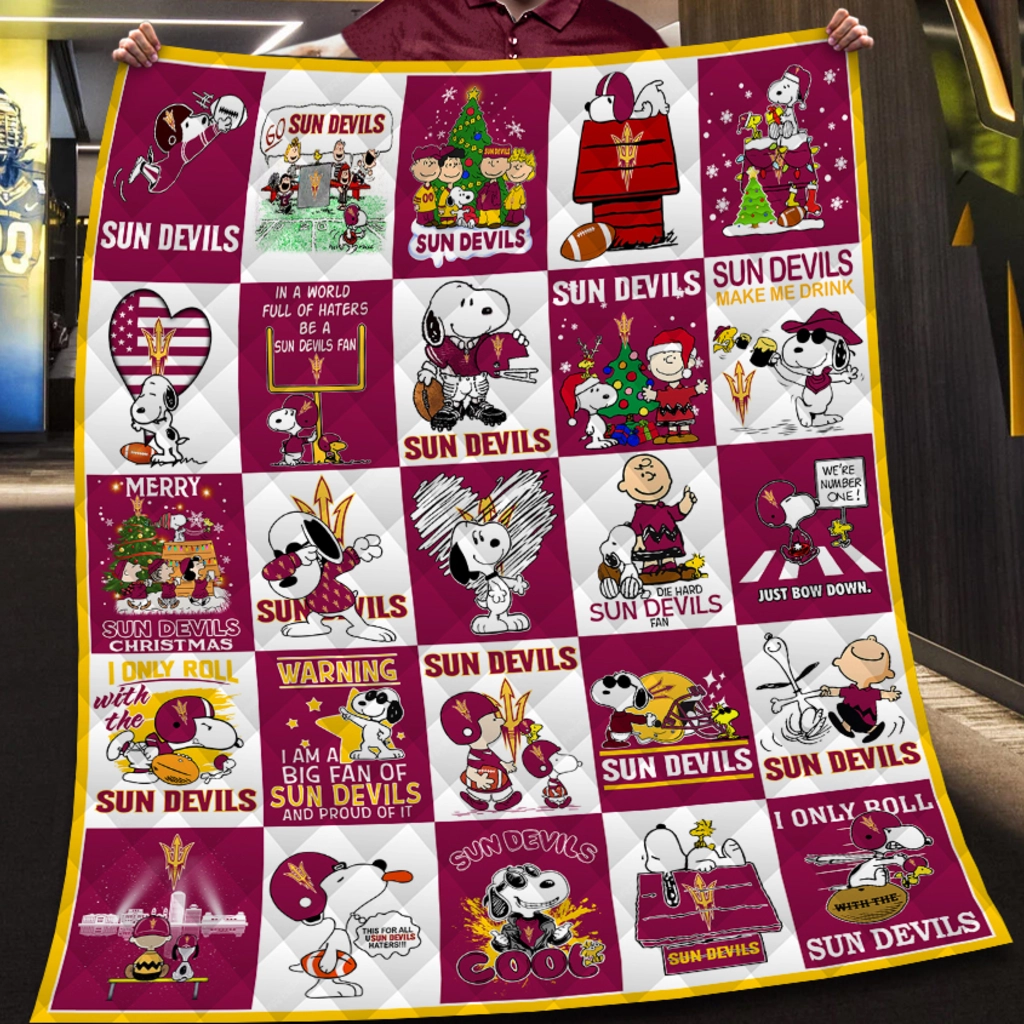 Arizona State Sun Devils Quilt Blanket Snoopy Checkerboard Maroon White Arizona State Sun Devils Quilt Blanket Snoopy Checkerboard Maroon White