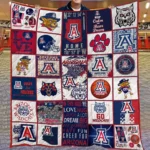Arizona Wildcats Quilt Blanket Patchwork Logo Red Blue