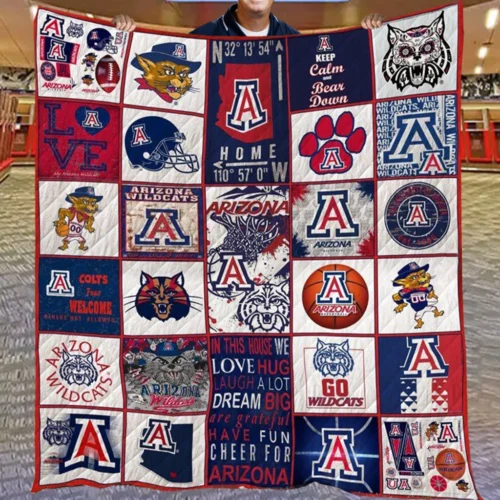 Arizona Wildcats Quilt Blanket Patchwork Logo Red Blue