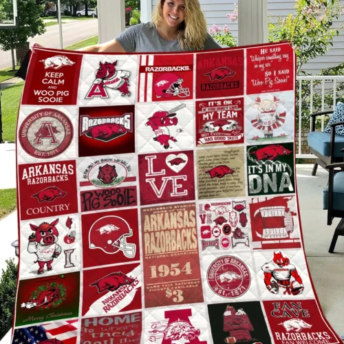Arkansas Razorbacks Quilt Blanket Collage Logo Red White