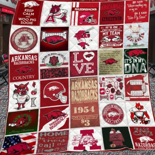 Arkansas Razorbacks Quilt Blanket Collage Patchwork Red White