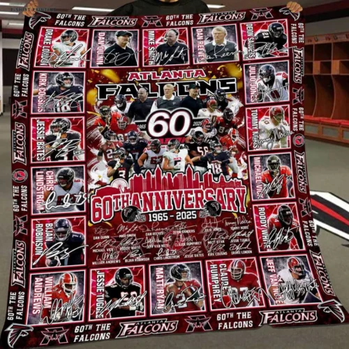 Atlanta Falcons Quilt Blanket 60th Anniversary Red Black