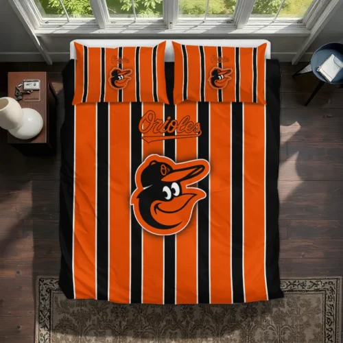 Baltimore Orioles Stripe Style Bedding Set Best Selling