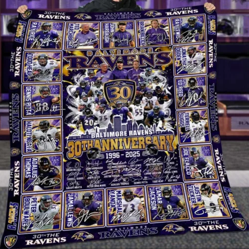 Baltimore Ravens Quilt Blanket 30th Anniversary Black Purple
