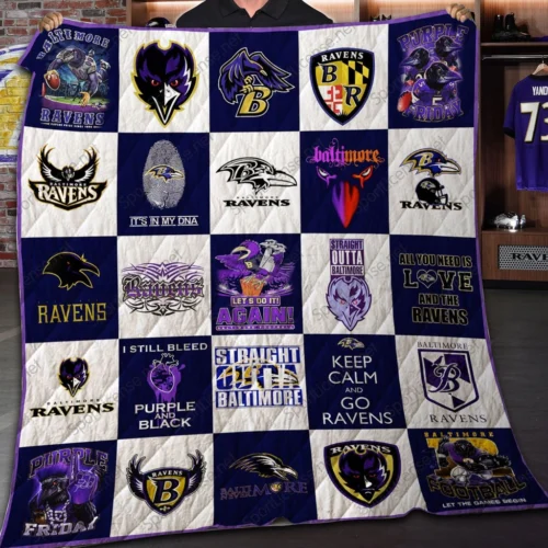 Baltimore Ravens Quilt Blanket Logo Patchwork Purple White