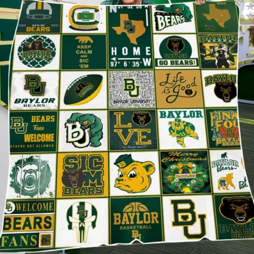 Baylor Bears Quilt Blanket Patchwork Logo Green Yellow