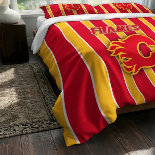 Calgary Flames Stripe Style Bedding Set Fashion Forward