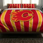 Calgary Flames Stripe Style Bedding Set Best Selling