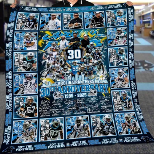 Carolina Panthers Quilt Blanket 30th Anniversary Blue Black