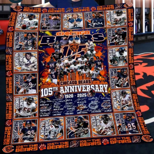 Chicago Bears Quilt Blanket 105th Anniversary Orange Blue