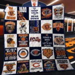 Chicago Bears Quilt Blanket - Patchwork Logo Blue Orange 1 Chicago Bears Quilt Blanket Patchwork Logo Blue Orange