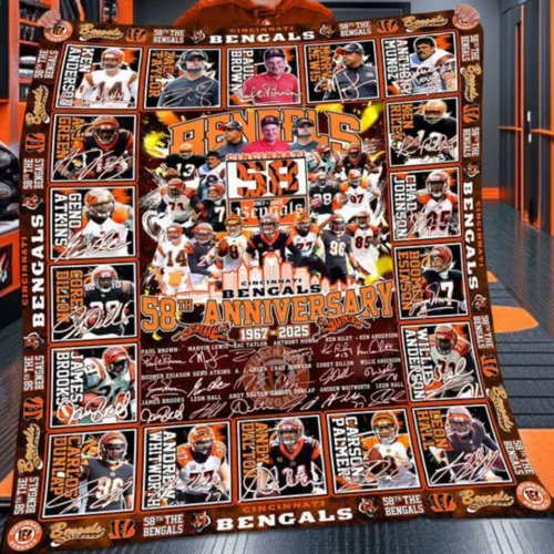 Cincinnati Bengals Quilt Blanket 58th Anniversary Orange Black
