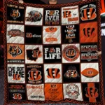 Cincinnati Bengals Quilt Blanket Logo Patchwork Orange Black