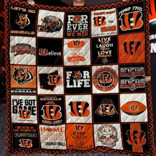 Cincinnati Bengals Quilt Blanket Logo Patchwork Orange Black